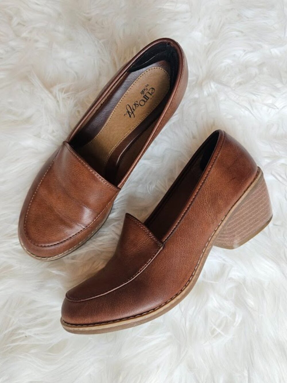 Eurosoft dark academia cognac Loafers cottagecore faux leather y2k 8.5 Shoes